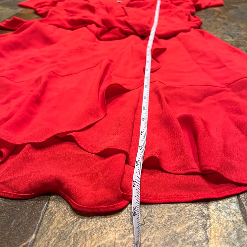 Nanette Lepore Red Wrap Midi Dress with Bishop Sleeve - Picture 8 of 10